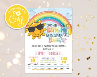 Kindergarten Graduation Invitation, Preschool Pre K Graduation Ceremony Invite, Our Future is So Bright Have to Wear Shades Graduation Party