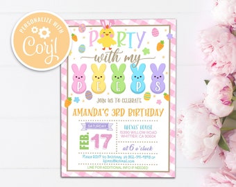 Easter Party with my Peeps Birthday Invitation, Bunny Egg Hunt (Editable Template)