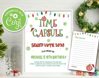 Weihnachten 1. Erster Geburtstag Zeitkapsel Vorlage, bearbeitbare Weihnachtsgeburtstagsfeier Babyparty Sofortiger digitaler Download Vorlage gp6