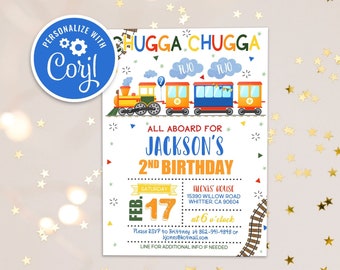 Editable Chugga Chugga Two Two Train Birthday Party Invitation, Boy Choo Choo 2nd Second Train Birthday Invite Digital Instant Download