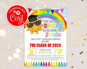 Kindergarten Graduation Invitation, Pre K Preschool Graduation Ceremony Invite, Our Future is So Bright Have to Wear Shades Graduation Party