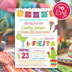 Fiesta Birthday Invitation, Cactus Mexican Cinco de Mayo Theme Editable Printable Instant Download Digital Template Invite