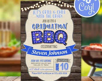 BBQ Graduation Party Invitation: Grill & Chill, Editable Template (Digital Download)