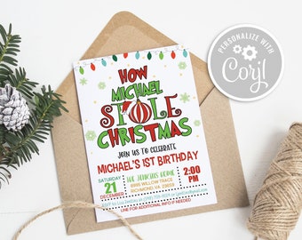 Stole Christmas Birthday Invitation: Editable Template (Digital Download) GP6