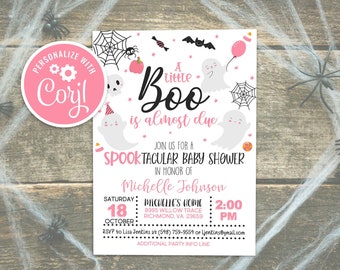 Editable Spooky Little Boo Baby Shower Invitation Pink Ghost Girl Baby Shower Invitation Halloween Pink Ghost Baby Shower Instant Download