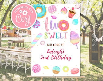 Two Sweet Birthday Welcome Sign: Candy Dessert Poster (Digital Download)