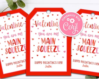 Main Squeeze Valentine Tag, Happy Valentine's Day, Valentine's Day Favor Template, Valentine's Day Favor, Valentine, Classroom Valentine VDY