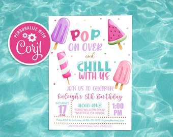 Editable Popsicle Birthday Invitation: Pink Ice Cream Party (Digital Download)
