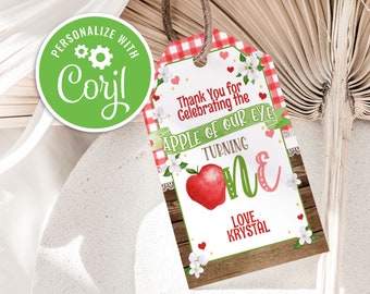 Apple 1st Birthday Favor Tags: Editable Thank You Labels (PRINTABLE)