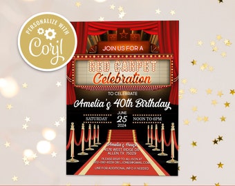 Editable Hollywood Birthday Invitation: Red Carpet VIP Pass (Printable Instant Download)