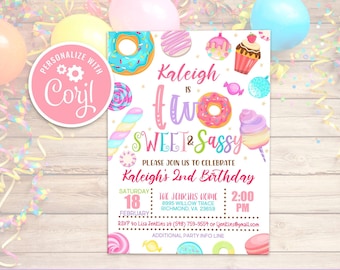 Two Sweet Birthday Invitation: Donut Candy Theme (Editable Digital Download)