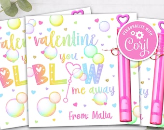 Valentine Bubble Favor Tag: You Blow Me Away, Classroom Card (Digital Download)