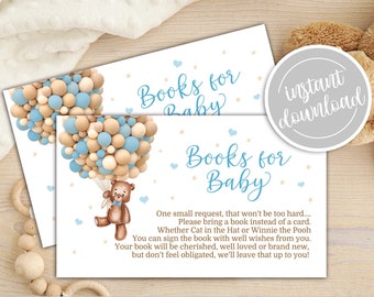 Teddy Bear Books for Baby Hot Air Balloon Bear Baby Shower We Can Bearly Wait Book Request Bring A Book Card Printable Boy Baby Shower