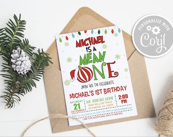 Christmas Mean One 1st First Birthday Invitation: Editable Printable Instant Digital Download Christmas Birthday Invite Template GP6