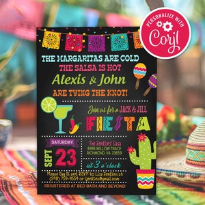 Fiesta Jack & Jill Engagement Shower Invitation Wedding Mexican Fiesta Cactus Shower Invite Editable Printable Instant Download Template