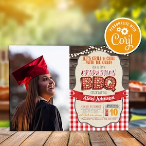 BBQ Graduation Party Invitation: Grill & Chill, Editable Template (Digital Download)