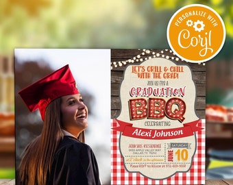 Uitnodiging afstudeerfeest barbecue: Grill & Chill, bewerkbare sjabloon (digitale download)