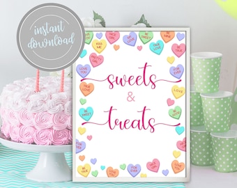 Sweets and Treats Table Sign Valentine's Day Conversation Hearts Baby Shower Birthday Valentine Sweetheart is on the Way Valentine Download