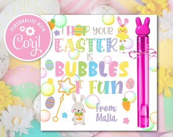 Easter Bubble Tag, bewerkbare Easter Gift Tag, Easter Bubble Gift Tag, ik hop je Pasen is bubbels van leuke tag, Bubble Wand houder, afdrukbaar