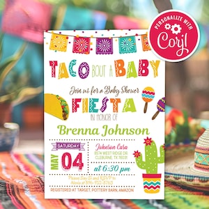 Taco Bout a Baby Shower Gender Reveal Invitation, Mexican Theme Fiesta Cactus Editable Printable Instant Download Digital Invite Template