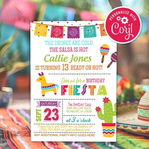 Fiesta Birthday Party Invitation Kid Mexican Fiesta Pinata Cactus Shower Birthday Editable Printable Instant Download Invite Template