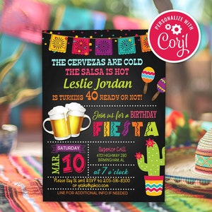 Fiesta Birthday Invitation Cactus Mexican Cinco de Mayo Theme Editable Printable Instant Download Digital Template Invite