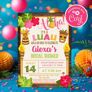 Luau Bridal Shower Invitation Tropical Floral Pineapple Hawaiian Theme Bridal Shower Invite Editable Printable Instant Download Template