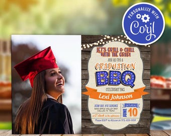 Uitnodiging afstudeerfeest barbecue: Grill & Chill, bewerkbare sjabloon (digitale download)