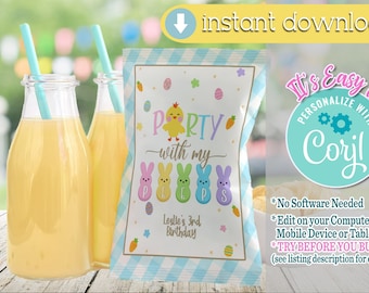 Party with My Peeps Chip Bag Template: Easter Birthday (Editable in Corjl)
