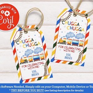 Chugga Two Two Thank You Gift Tag Train 2nd Birthday Favors Boys Birthday Printable Favors Train Birthday Party Printable Instant Download