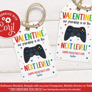 Editable Video Game Valentine's Day Gift Tag Gaming Valentine Classroom School Tag Gift Tag Instant Download VDY