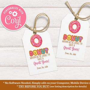 Editable Rainbow Donut Back to school tag Donut worry gift tag First day of school Kids Classroom Classmate Teacher Label Printable Download