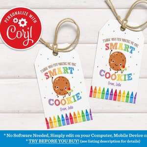 Editable Smart Cookie Tag: Teacher Appreciation Gift (Digital Download)