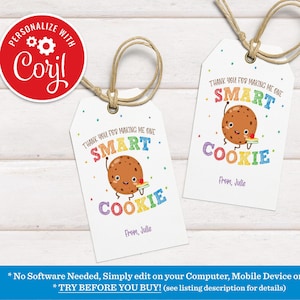 Editable Smart Cookie Tag: Teacher Appreciation Gift (Digital)