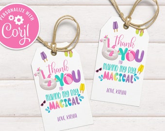 Unicorn Pool Party Favor Tags: Editable Birthday Thank You (Printable)
