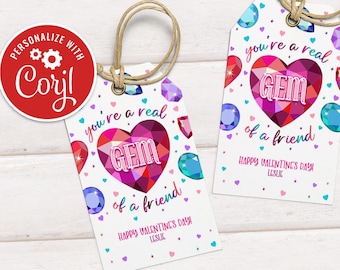 Editable Valentines Candy Gem Gift Tag You're A Real Gem of a Friend Candy Valentine School Classroom Gift Tag Instant Download VDY