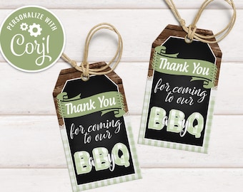 Etiquetas de recuerdo Baby Q color verde salvia: Baby Shower con barbacoa (Descarga digital)