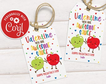 Editable Valentines Applesauce Gift Tag Valentines You Are Awesome Sauce Valentine Fruit Classroom School Gift Tags Instant Download VDY