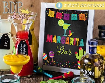 Fiesta Margarita Bar Cinco de Mayo Mexican Birthday Party Baby Bridal Shower Graduation Party Decoration Printable Instant Download Sign