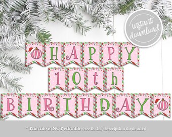 Christmas Happy 10th Birthday Welcome Banner, Printable Christmas Birthday Party Instant Digital Download Banner Decor Decoration GP6