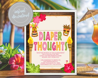 Luau Baby Shower Diaper Thoughts Sign: Tiki Hawaiian Baby Shower Activity (Digital Download)