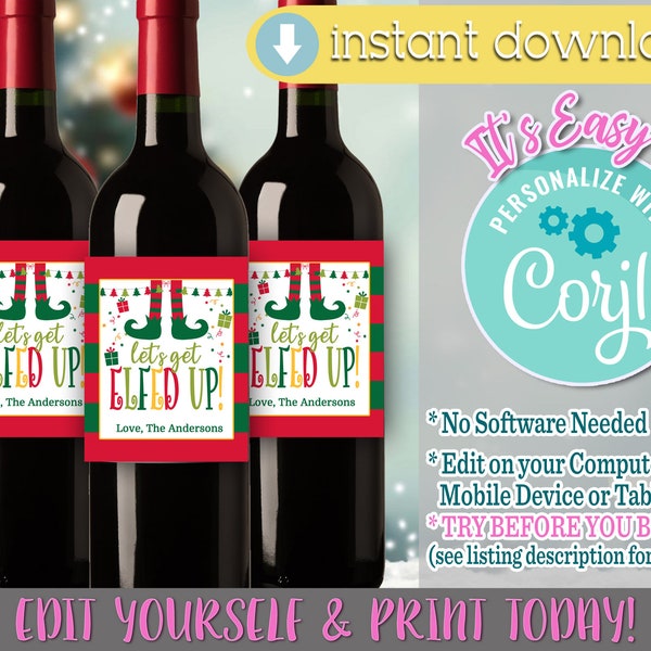 Let's Get Elfed Up Wine Bottle Label, Let's Get Elfed Up Decorations, Funny Christmas Wine Label, Elfed Up Christmas Party, Christmas Wine