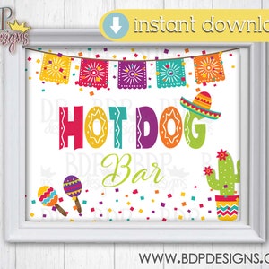 Fiesta Hot Dog Bar Sign Baby Birthday Bridal Shower Bachelorette Bachelor Party Mexican Theme Cactus Decorations Decor Instant Download