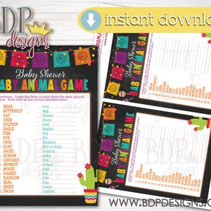 Fiesta Baby Shower Game: Baby Animal Name (PDF)