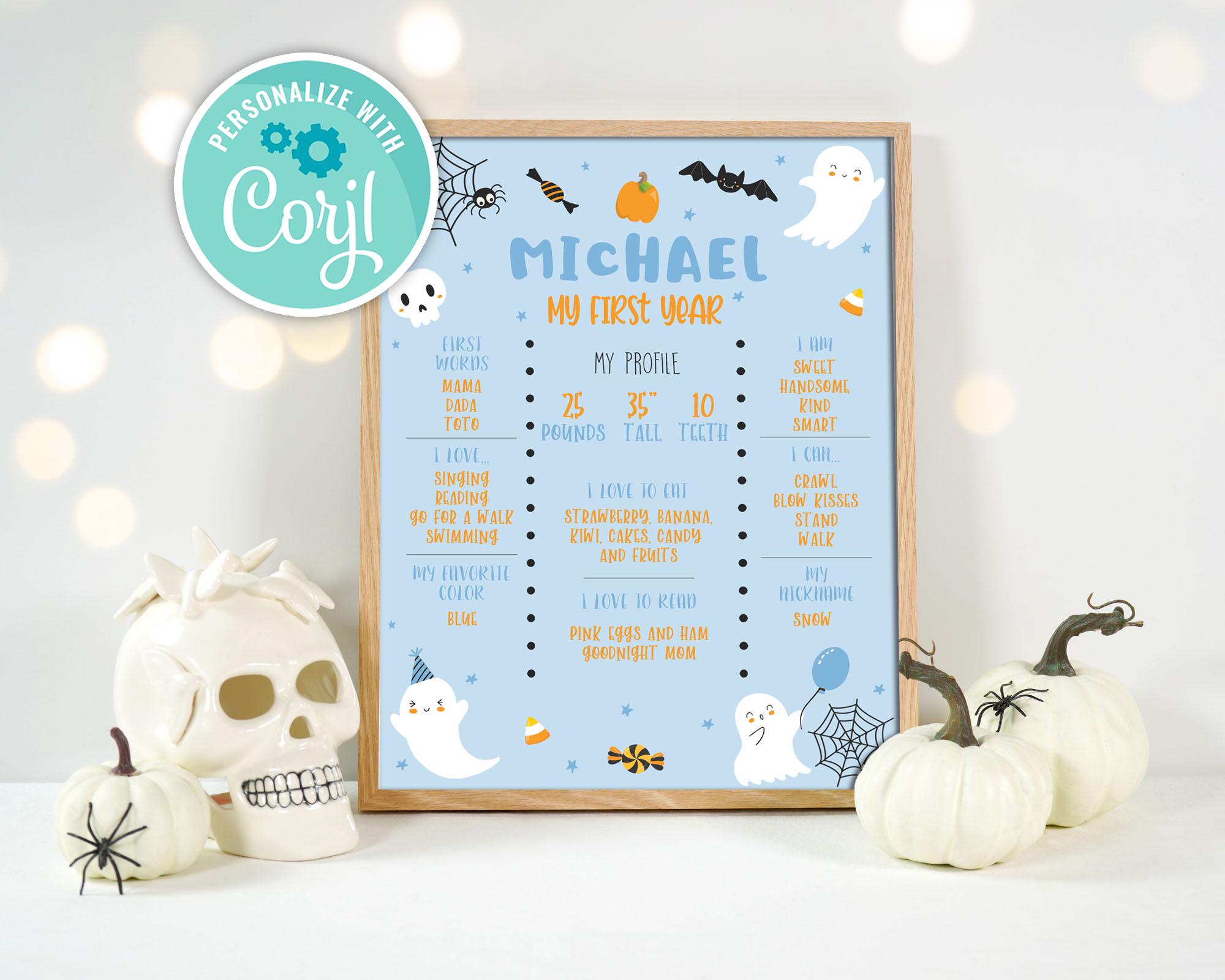 Editable Halloween Spooky One Dude First 1st Year Milestone Sign Cute Spooky Ghost My First Year Milestone Sign Printable Instant Download