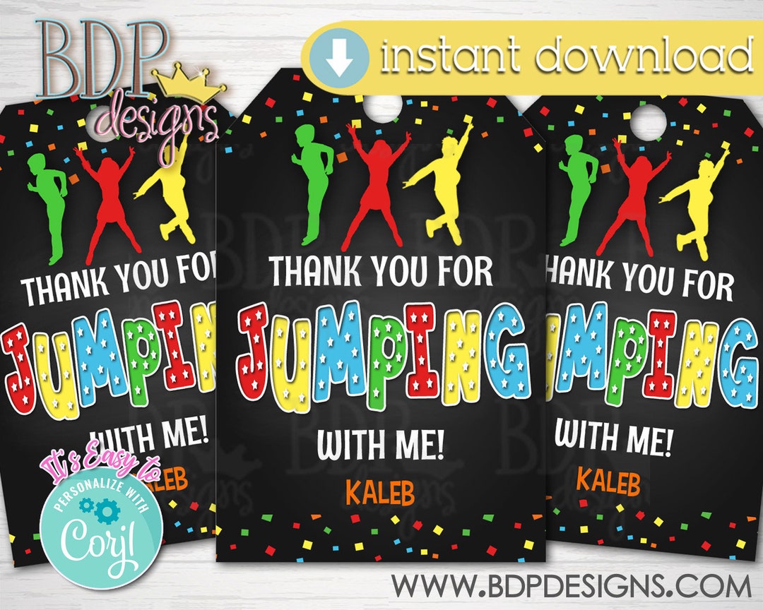 Trampoline Party Favor Tags Trampoline Party Printable Thank - Etsy