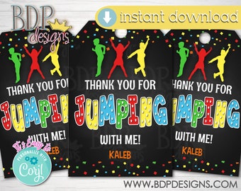 Trampoline Birthday Party Favor Tags: Jumping Theme (Editable, Digital Download)