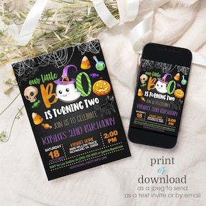 Editable Our Little Boo is Turning Two Invitation, Spooktacular Halloween Birthday Printable Instant Download Invite Template image 2