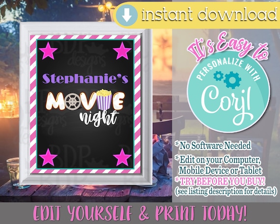 Movie Night Sign, Movie Night Decorations, Movie Night Sign, Movie Night Printable, Movie Night Party Decor, Movie Night Party Decor, MG Il_570xn