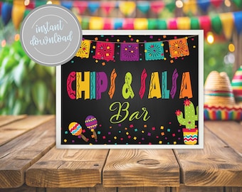 Fiesta Chips & Salsa Bar-Schild: Dekoration für eine mexikanische Themenparty (Digitaler Download)